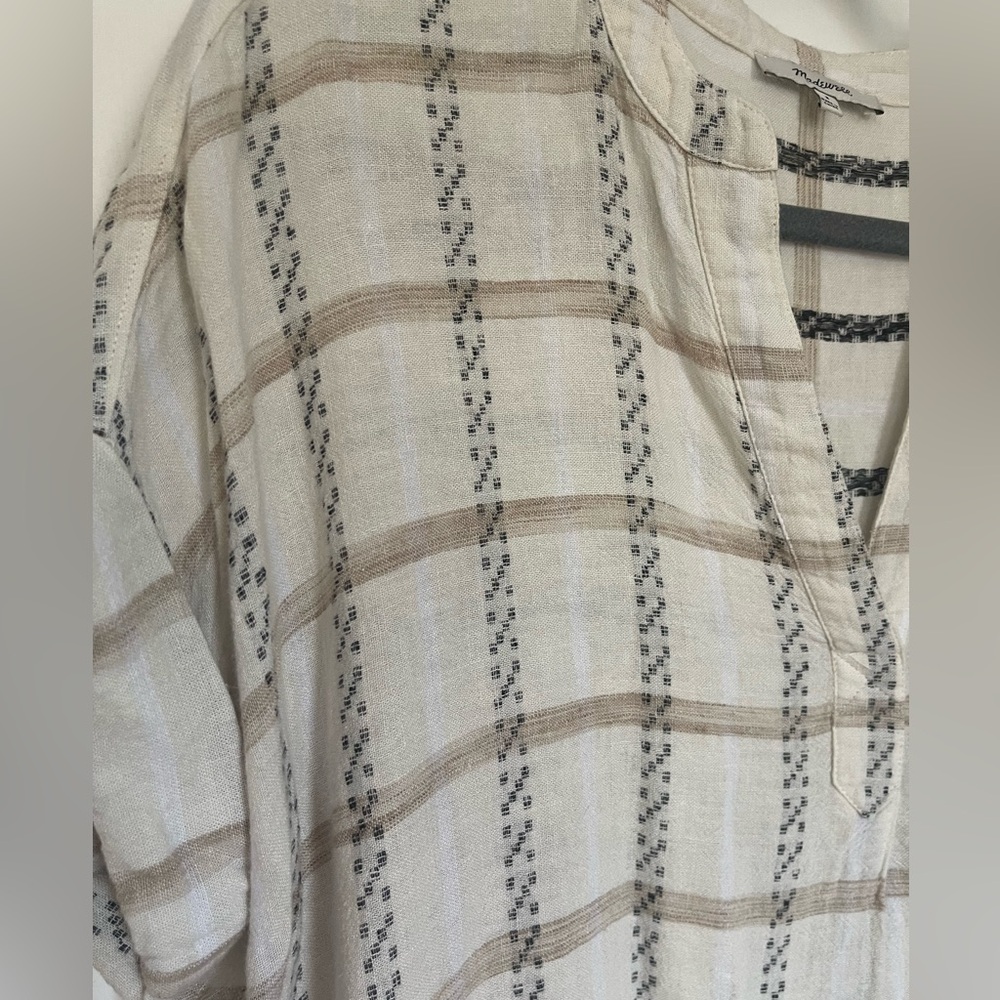Madewell Plaid Blouse in Cream and Brown - Picture 2 of 5